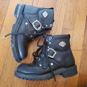 SOLD Harley Davidson Womens Black Leather Combat Riding Ankle  Boots Sz 6.5